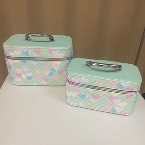 Mint Green Heart Patterned Cosmetic Cases. 2 Brand New